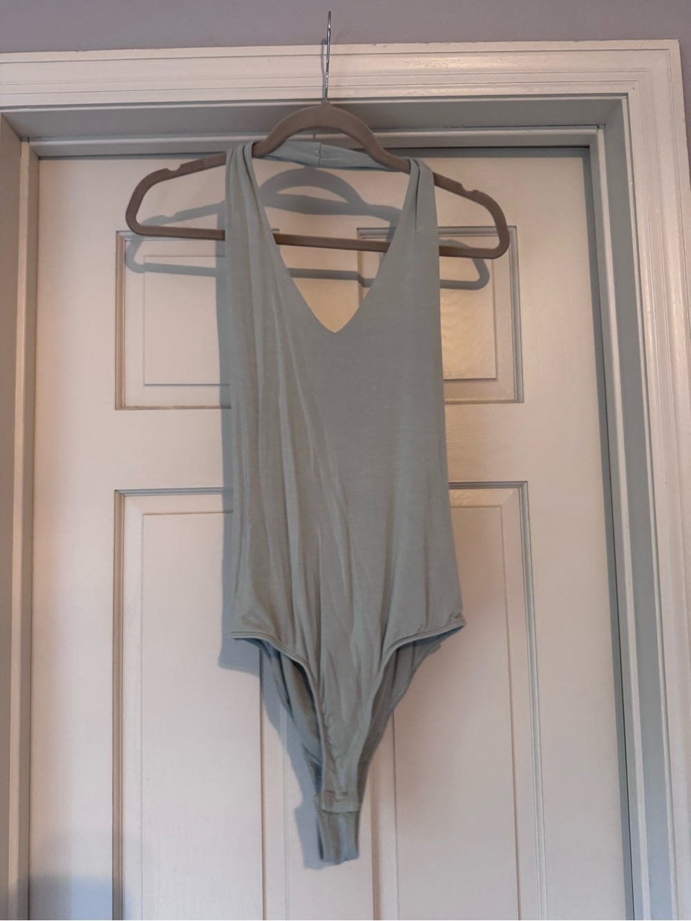 Sleeveless V-Neck Bandeau Bodysuit in Light Sage